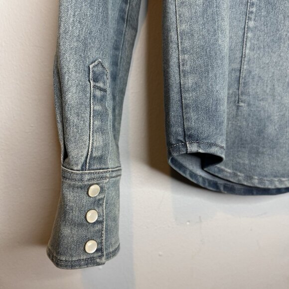 J Peterman Denim Jacket 6 Pearl Snap Long Sleeve - Picture 5 of 6